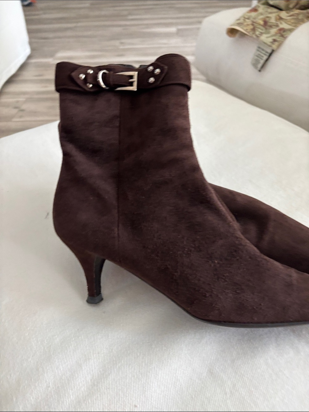 Prada Dark Brown Suede Ankle Booties with Buckle Detail